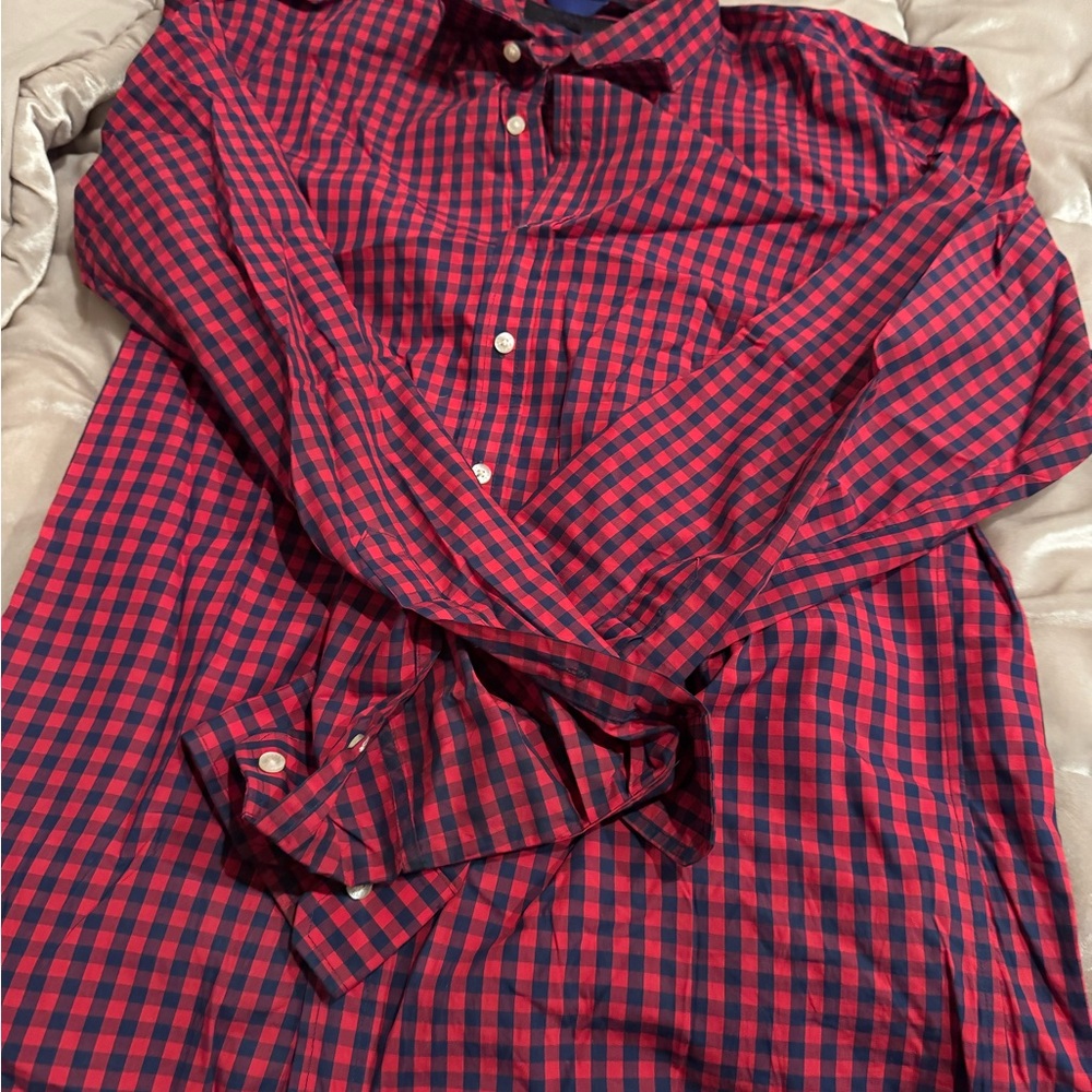 Teddy Stratford Men's Red and Blue Plaid Casual Button Down Shirt